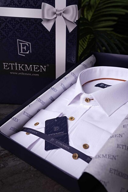 White Coffee Button Slimfit Men's Shirt with Gift Box