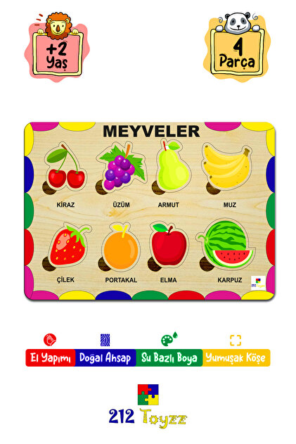 しぐれ12345 212toyzz Ahşap Oyuncak Eğitici Öğretici Puzzle Yapboz Meyve Sebze