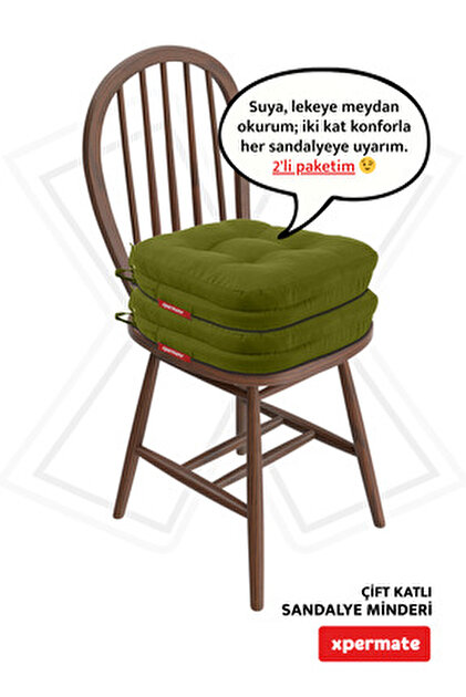 XPERMATE 2'li Sandalye Minderi 42x42x8 cm Kalın Çift Kat Pofidik