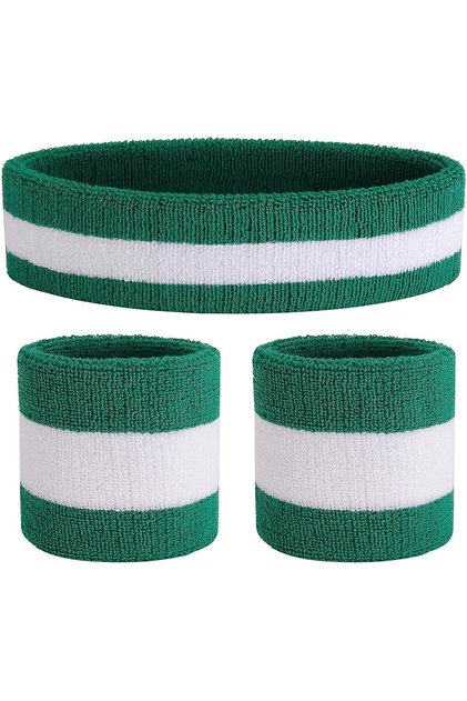 Yeşil Beyaz Saç Bandı, Bandana, Hairband, Ve Bileklik 3 Lü Takım.