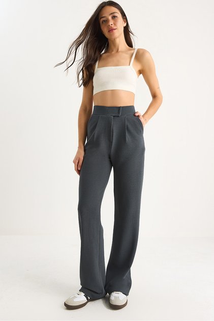 Pantaloni Palazzo confortabili, antracit, cu velcro în talie, pentru femei 3826 60261150