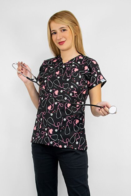 Unisex Stethoscope Pattern Surgical Doctor Nurse Hospital Single Top Scrubs Jersey