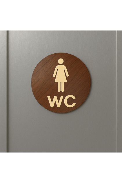 Laser Cut Gold Plexi Wooden Wc Toilet Sign Women's Direction Sign 15X15Cm