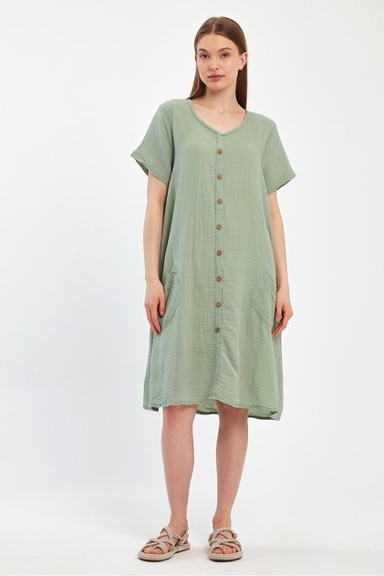 Women's Muslin Dress - Muslin Yaren (Oversized) Dress - 3030