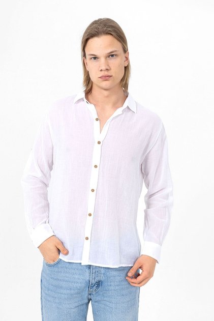 Men's Shirt Collar Long Sleeve Shirt - 4560