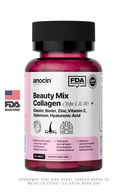 BEAUTY MİX COLLAGEN TİP I,II,III +ELASTİN,BİOTİN,ZİNC, VİTAMİN C, SELENYUM, HYALURONİC ACİD, KOLAJEN