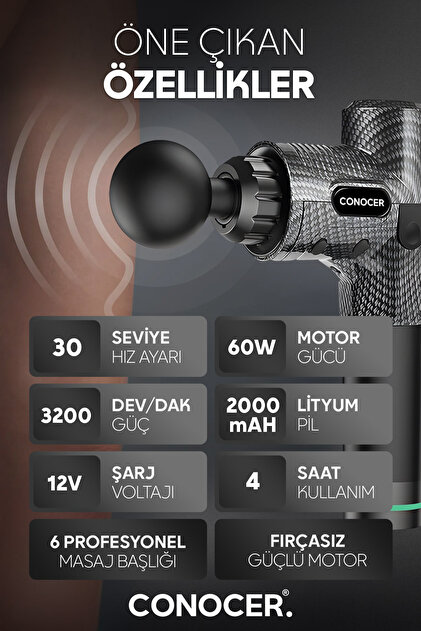 CONOCER X3pro Masaj Tabancası 30 Hız Vurmalı Süper Sessiz - Fiyatı