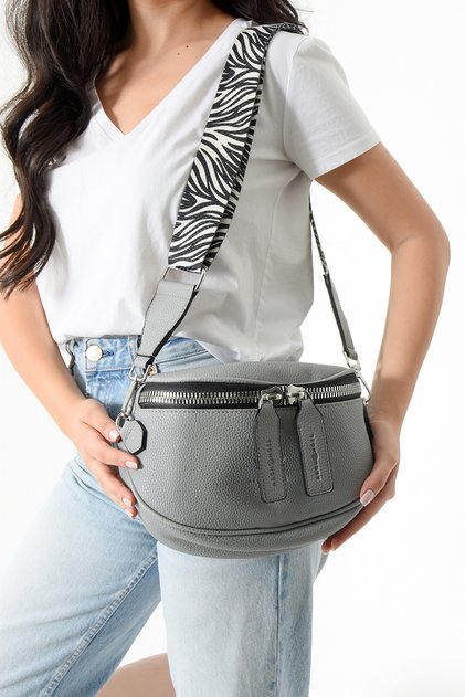 Women's Crossbody Bag Waist Bag Zebra Pattern Woven Strap Gray