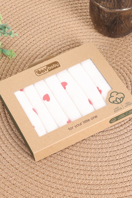 Set of 7 Baby Mouth Wipes – 100% Cotton, Soft and Absorbent Medium Heart