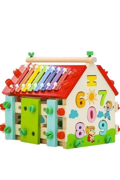 Casa educationala din lemn, sortator, Kruzzel 22564, multicolor, 22 x 19 x 24 cm