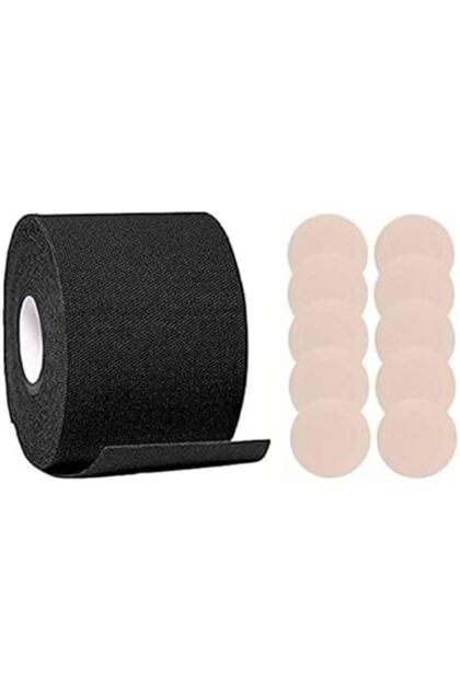 Women's Stick-on Bra Push Up Adhesive Tape for A-E Cup Size With 5 Cover Pasties, Black
