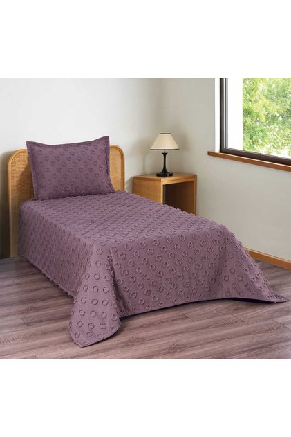 Ponpon Patterned 2 Pieces Single Bedspread Plum