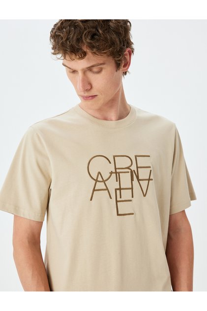 Beige Slogan Printed T-Shirt