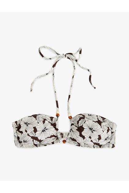 Floral Strapless Bikini Top with Bead Detail