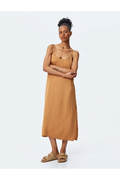 Straight Cut Slim Strap Long Dress