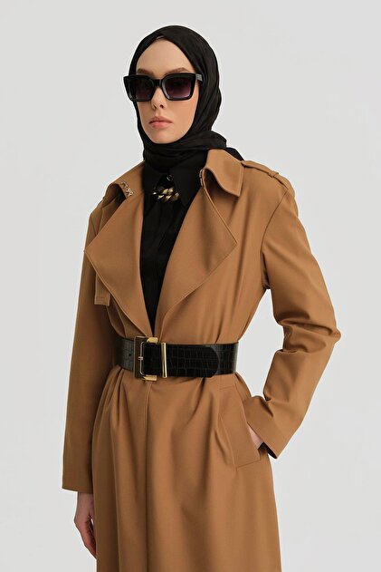 Armine Çift Yakalı Beli Kemerli Pardesü 25y8207 Camel - Fiyatı