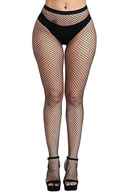 Women's High Waist Pantyhose Tights Fishnet Stockings Broad Mesh Net Style, Free Size, Blac
