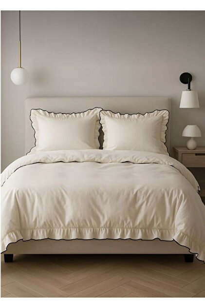 Single Size Bedding Set 100% Cotton Ruffle Trim Stitching