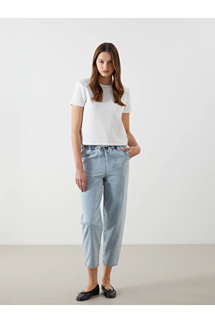 LC Waikiki LCW Jeans Indigo Beli Lastikli Mom Fit Kadın Jean