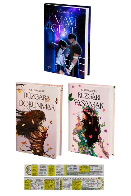 K. Kübra Berk 3 Kitap / Mavi Gece - Rüzgara Dokunmak - Rüzgarı Yaşamak (Ciltli) +Mat. Öğreten Cetvel