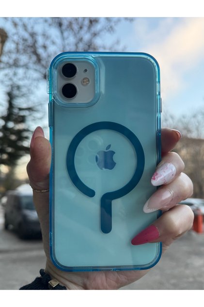 iPhone 11 uyumlu renkli şeffaf megsafe şarj tam koruma sert silikon kılıf