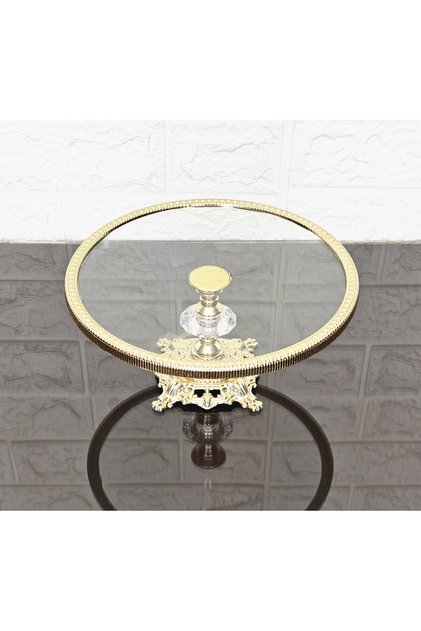 Glass Round Small Serving Plate 20 cm - Presentation Cast Gold Frame and Cast Foot