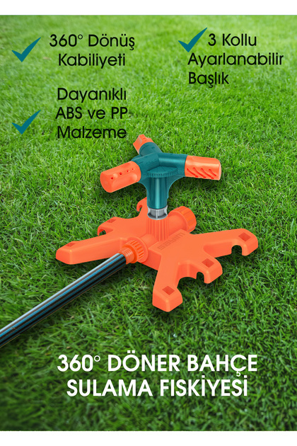 360° Döner Bahçe Sulama Fıskiyesi – Ayarlanabilir 3 Kollu Sprinkler Başlık