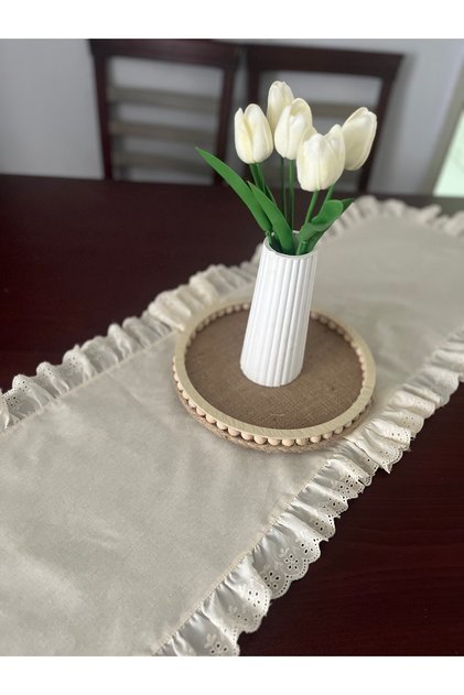 100% Cotton Natural Raw Linen Fisto Frilly Runner (40X140 cm)
