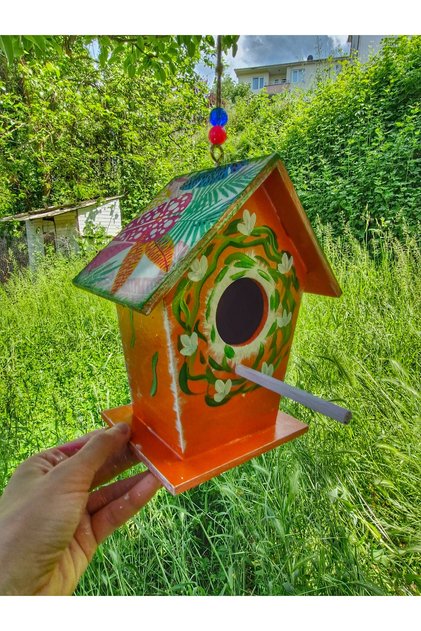 21 × 19 × 11 cm Wooden Hand-Painted Bird House, Bird Nest for Garden Balcony Trees, Gift