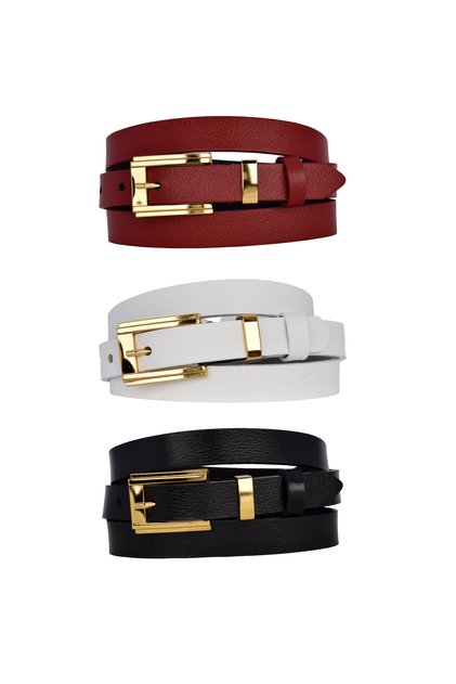 100% Genuine Leather Set of 3 Gold Color Suit Buckle 2cm Women's Belt Black, White, Red_Byk_Gold