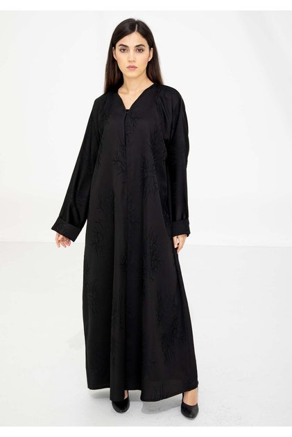 Black Jacquard Abaya with Elegant Self-Design