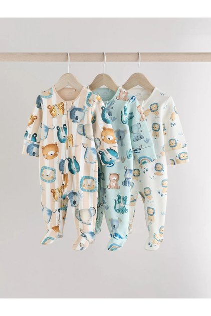 100% Organic Cotton Blue Colored Teddy Bear Patterned Double Zippered 3-Piece Sleeping Bag Set Alye19557