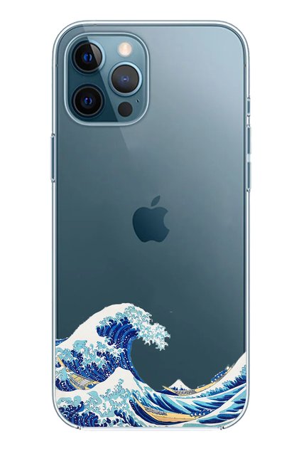 Compatible with iPhone 12 Pro Max Transparent Silicone Case with Kanagawa Oki Nami Ura Wave Design
