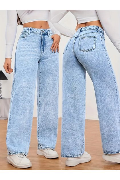 Alessi ženske ledeno-snežno plave palazzo farmerke Sa likrom super Visok struk široke Denim traper pantalone