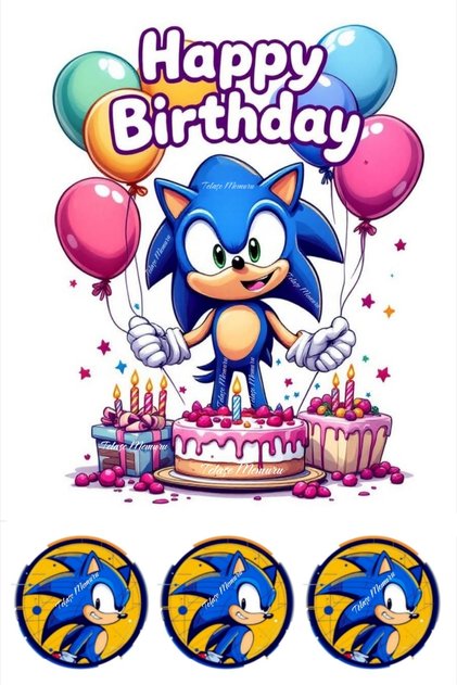 Sonic Pasta Süsü - Yenilebilir Kağıt Pasta Baskısı Doğum Günü Süsleri Model 2