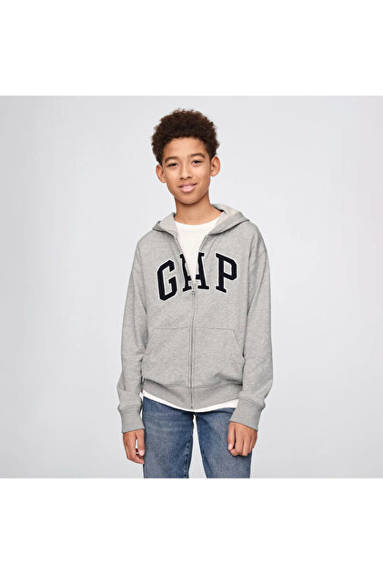 Relaxed Fit Fermuarlı Çocuk Gri Sweatshirt
