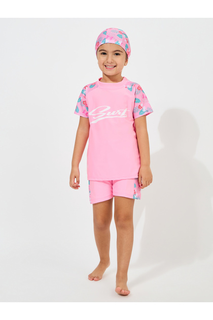 Pack of 3 - Floral Print Top, Shorts and Swimming Cap