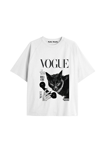 Y2K Vintage Cats Printed White T-Shirt Kod 15