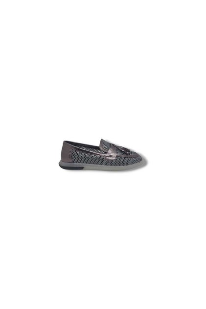İzlife 603 Women's Platinum Mesh Shiny Loafer Shoes