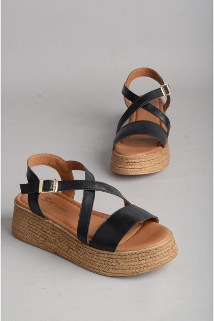 Seç 11203 Genuine Leather Sandals with Heel (Heel Height: 5 cm) Black