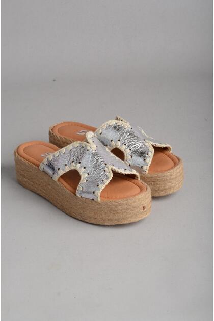 Seç 8100 Genuine Leather Women's Slippers with Wicked Soles (Heel Height: 5 cm) Silver