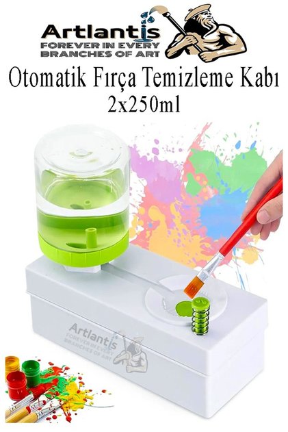 Otomatik Fırça Temizleme Kabı 1 Adet 2x250 ml Plastik Hazneli Boya Fırçası Temizleme ve Yıkama Kutus