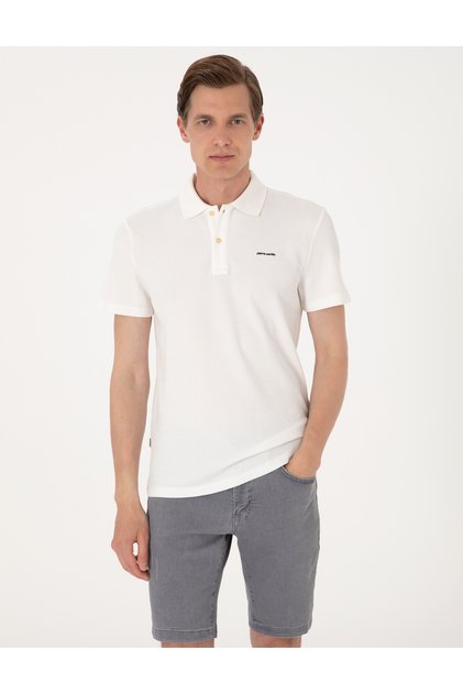 Ecru Slim Fit Knitted Textured Buttoned Polo Collar T-Shirt 50309946-Vr019