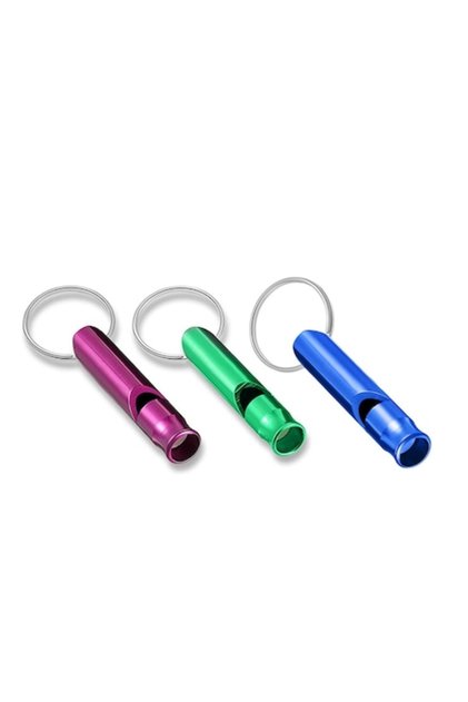 Set 3 bucati fluiere din aluminiu tip breloc, Multicolor