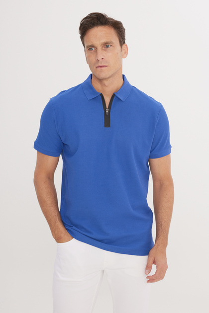 Altınyıldız Classics Erkek Saks Mavi Slim Fit Dar Kesim Polo Yaka