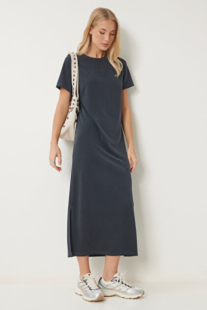 Happiness İstanbul Kadın Antrasit Basic Yazlık Modal Elbise