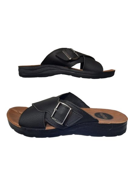 Vizyon Men's Black Large Size Battal Cross Buckle Slippers