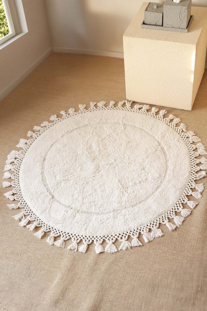 Nora Yuvarlak Banyo Paspası %100 Pamuk 90x90 Ekru