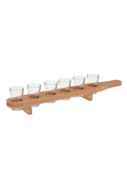 Set de 6 pahare de shot cu tavă din lemn – 7 piese, Atmosfera, 40 ml