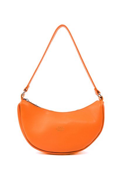 Orange Single Compartment Leather Hand and Shoulder Bag L:12 E:26 W:6 cm